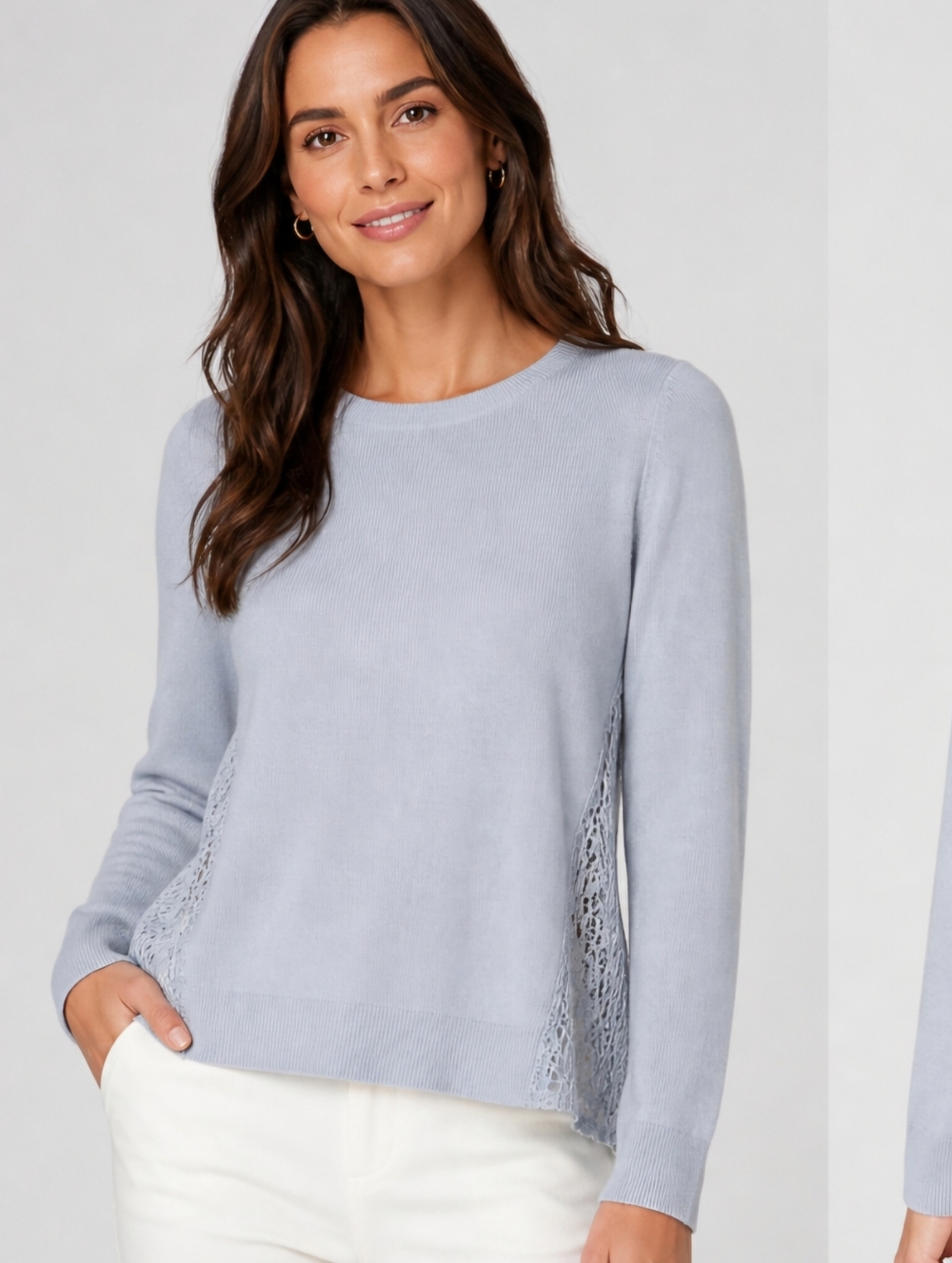 H by Halston Wool Blend Sweater Lace Side Panel Light Blue Size S EUC